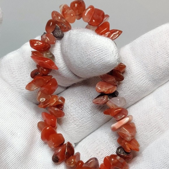 Carnelian Stretch Bracelet 5-8mm chip natural stone includes felt pouch-CB08 - Picture 6 of 10